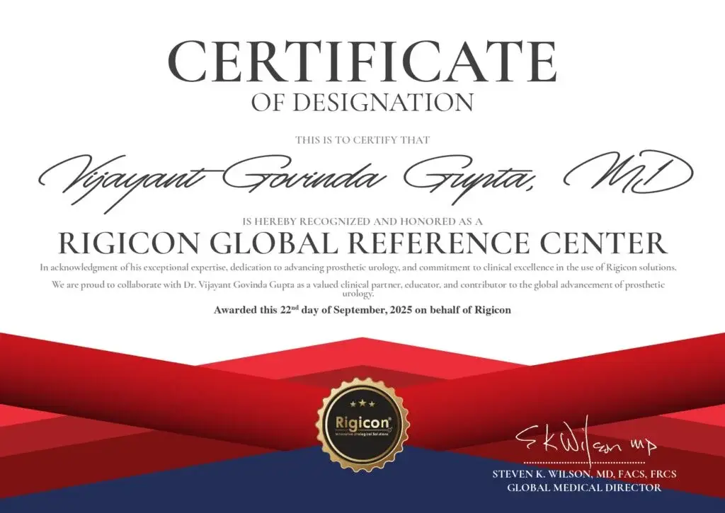 Rigicon Global Reference Center certificate awarded to Dr. Vijayant Govinda Gupta