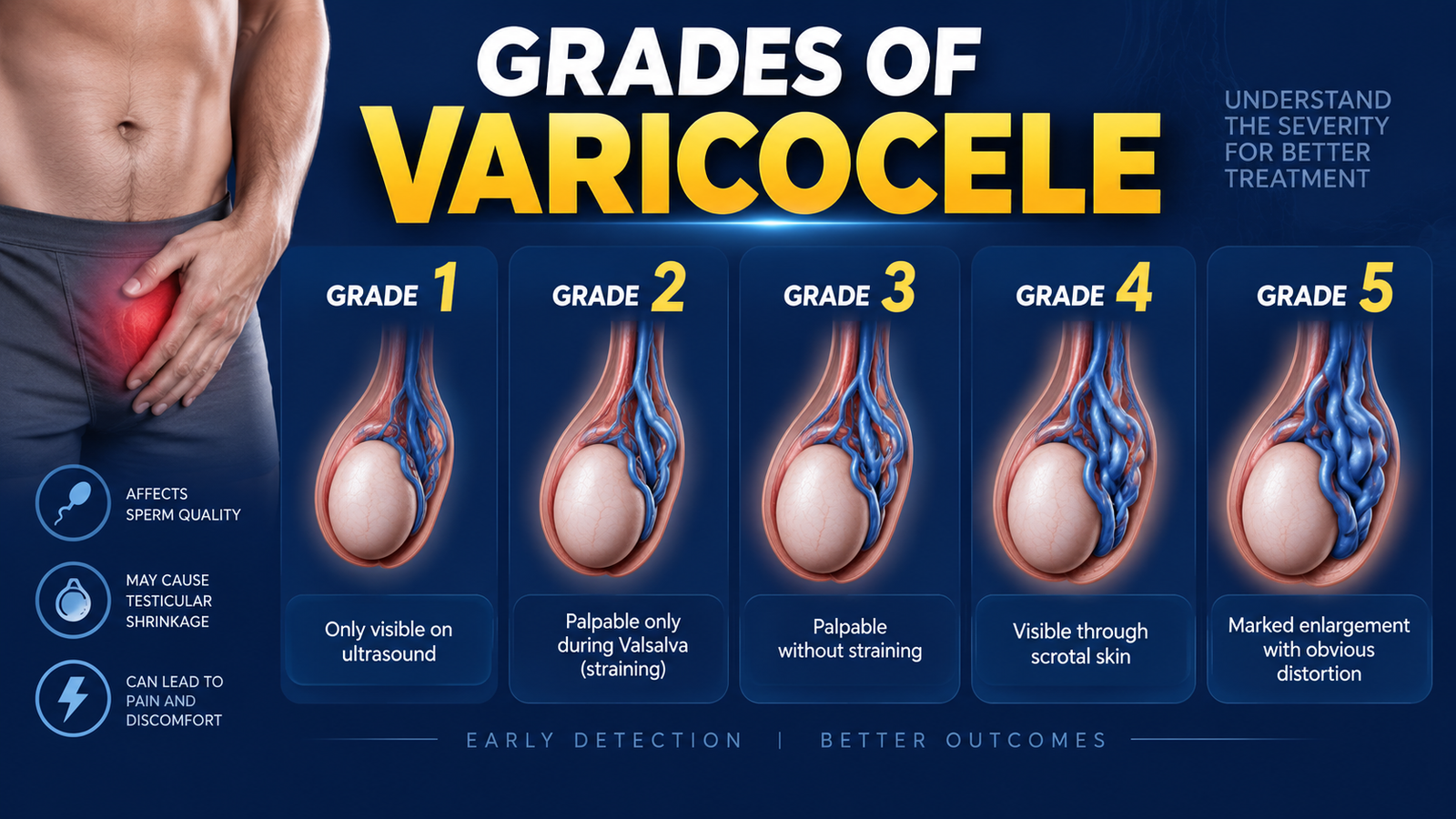 Varicocele symptoms, testicular size and warning signs explained
