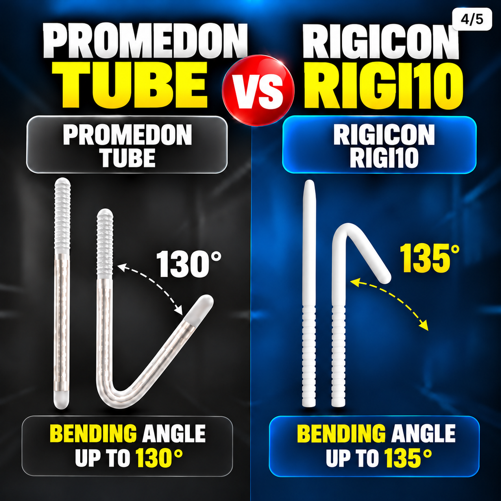 Promedon TUBE and Rigicon Rigi10 key differences including core design FDA status sizes and coating